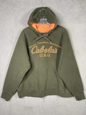Cabelas Hoodie Mens Medium Green Embroider Spellout Fleece Pullover - Image 1 of 4