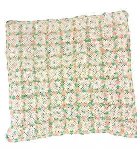 Granny Square Handmade Afghan Crochet Baby Blanket Green Yellow Pink White - Picture 1 of 5