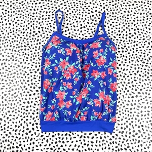 Lands End Galaxy Blue Blossom Blouson Tankini Regular 10 SWIM TOP 506986 - Picture 1 of 4