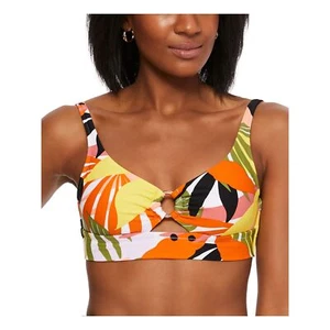 Bar III Womens Swimwear Ring Bikini Top Medium Floral Orange S - Picture 1 of 3