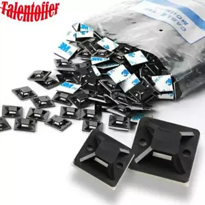 100 piezas soportes de base de amarre con cremallera con respaldo adhesivo 3M negros - Imagen 1 de 9