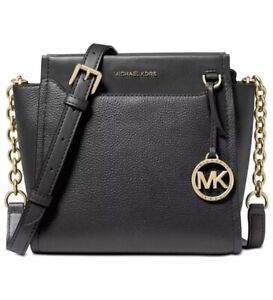 Michael Kors Graham Small North South Leather Messenger Black /Gold New