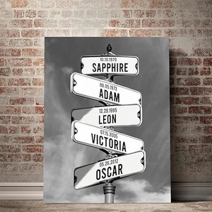 Personalized Poster Family Street Sign Blue Sky, Crossroads Prints Name and Date - Picture 1 of 6