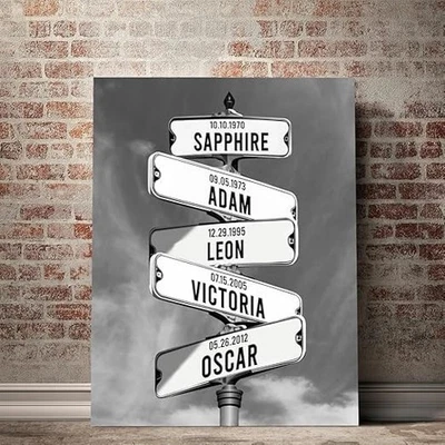 Personalized Poster Family Street Sign Blue Sky, Crossroads Prints Name and Date - Image 1 of 4
