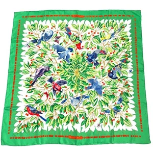 HERMES Scarf Carre 90cm Les Merises Cherries 100% Silk Green Red Multi R2858 - Picture 1 of 7