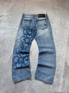 Vintage Miss Sixty Embroidered Flower Washed Baggy Jeans Y2k Japanese Sz L - Picture 1 of 24