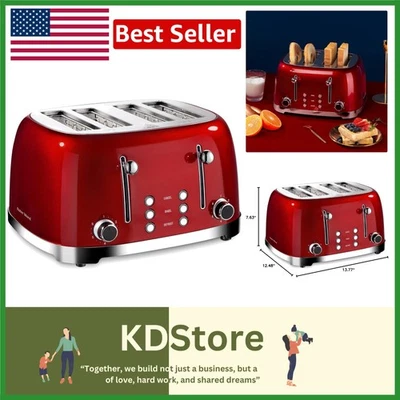Retro 4-Slice Stainless Steel Toaster with Wide Slots & Multi-Functionality - Image 1 of 4