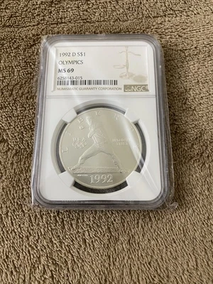 1992 D Olympics Baseball Commemorative Silver Dollar graded MS 69 by NGC! - Image 1 of 2