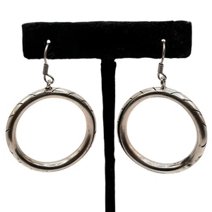 Taxco Silver (800-Sterling) Dangling Circle Hoop Earrings Side Stripes 15.8g - Picture 1 of 5