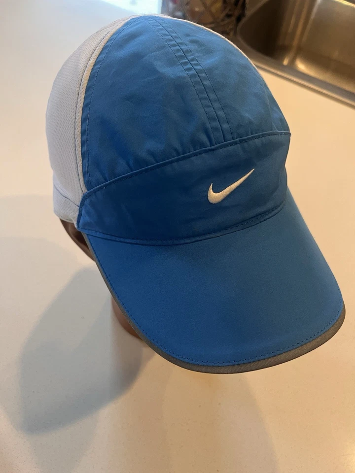 Nike Featherlight Hat Cap Strap Back Blue And White Panel. - Image 1 of 4