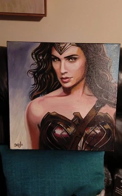 WONDER WOMAN OIL PAINTING 18x18 SIZE ARTIST CARGILL GALLERY - Image 1 of 3