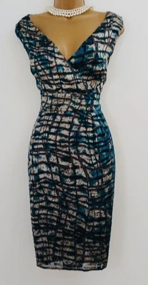 Nuevo, colorido pero elegante vestido monzón, mezcla de seda tela Devore, Reino Unido 18, EE. UU. 14 Foto 1 de 4