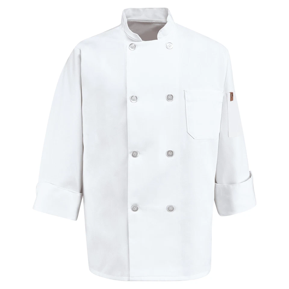 Red Kap Eight Pearl Button Chef Coat with Thermometer Pocket - Image 1 of 3