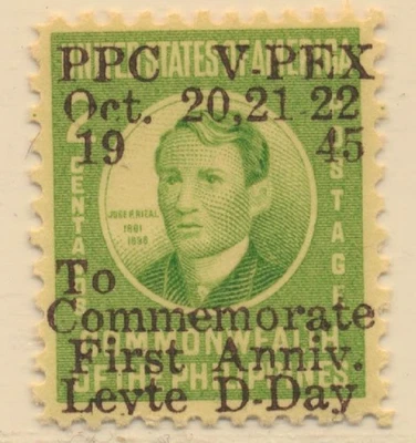 Filipinas Sc. 458 Jose Rizal Privado Sobreimpreso 'PPC V-PEX' 1945 MLH (1) Foto 1 de 2