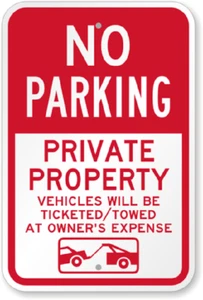 No Parking Private Property Sign Weatherproof Aluminum 8"x12" - Picture 1 of 1