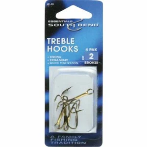 (3-4pk)-SouthBend Size 2 Bronze Strong Sharp Treble Fishing Hook JC19 - Picture 1 of 1