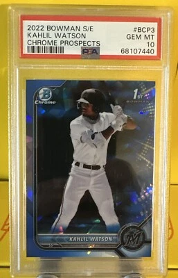 2022 Bowman Chrome Sapphire KAHLIL WATSON #BCP3 1st RC PSA 10 GEM MINT MARLINS - Image 1 of 2