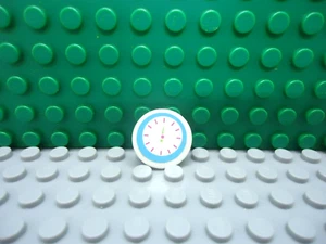 Lego 1 White 2x2 Round Shield Sign Clip On with Sticker of Clock - Picture 1 of 2