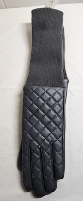 Faux Quilted Diamond Stitch Leather Women's Gloves Ribbed-Knit Cuff Gray NWT - Image 1 of 4
