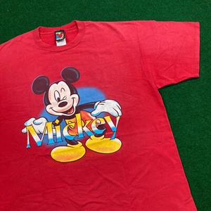 Vintage Disney Shirt Mens XL Red Mickey Mouse Spell Out Logo Promo 90s USA Tee - Picture 1 of 12