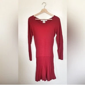 Max Studio Ribbed Sweater Fit & Flare Dress Small Dark Red - Picture 1 of 2