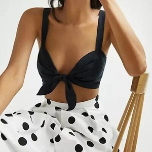 Reggiseno Maeve nero in lino con cravatta davanti taglia M nuovo con etichetta $78 - Foto 1 di 10