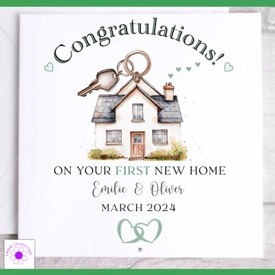 CHRISSIECREATESCARDS Personalised New Home Card | First New Home Congratulations Card - Moving in
