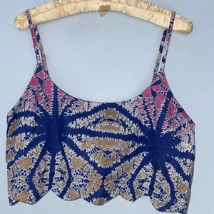 Free People Intimate Crop Cami verstellbar Spaghettiträger blau rosa Boho - Bild 1 von 4