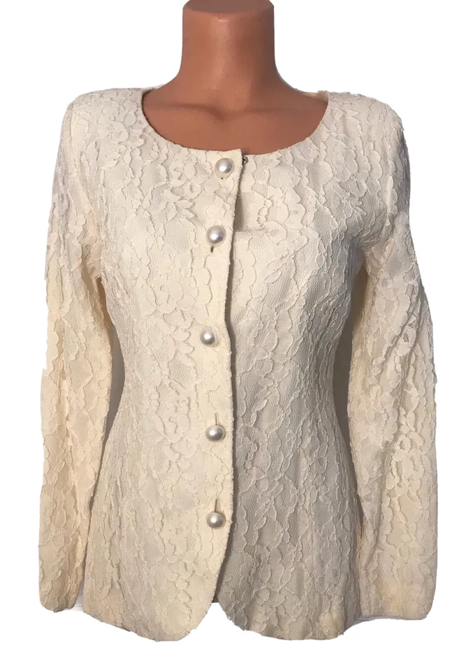 Chaqueta De Colección Años 90 Talbots Donna Ricco Off White Encaje Superpuesto Talla 4 Foto 1 de 4