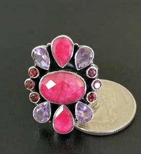 Nicky Butler Ruby Garnet Amethyst 925 Sterling Silver Designer NB Ring Size 8 - Picture 1 of 15