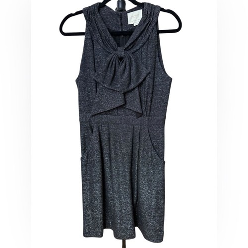 Abito Kate Spade lana scintillante maglia metallizzata fiocco davanti busto senza maniche tasche 4