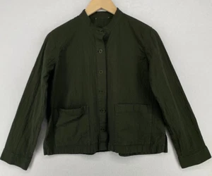 EILEEN FISHER Jacket S Seersucker Organic Cotton Mandarin Button Front Green - Picture 1 of 14