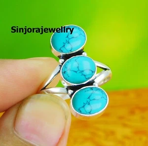 Anillo de piedras preciosas turquesa plata de ley 925 hecho a mano regalo EE. UU. talla 5 a 10 - Imagen 1 de 4