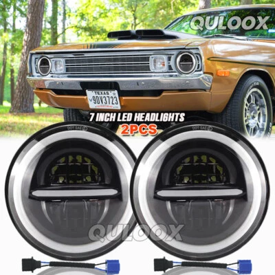 1964-1976 Fit Dodge Dart Classic Car Pair 7" Led Round Headlight Hi-Lo Sealed H4 - Image 1 of 4