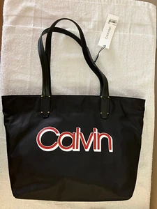Calvin Klein Handtasche schwarz Nylon Ledergriffe neu mit Etikett - Bild 1 von 3