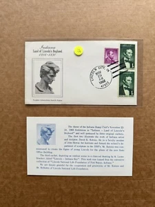 US 1968 Patriotic Cover (98)+Lincoln's Boyhood in Indiana +Sculpture by Robins#1 - Picture 1 of 1