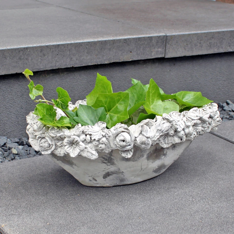 Vintage Blumenschale Oval Shabby  Grau Landhaus Pflanzschale Übertopf Blumentopf - Bild 1 von 2
