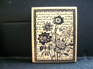 Magenta Rubber Stamp Delicate Bouquet 2010 French Cursive 3 x 3/4 Free Ship - Picture 1 of 4