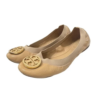Sapatilhas de balé Tory Burch Caroline couro envernizado nude tamanho 6.5 - Imagem 1 de 4