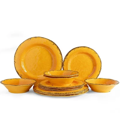 Juegos de vajilla de melamina, juegos de platos y cuencos de cena de cosecha para uso en exteriores, G... Foto 1 de 4