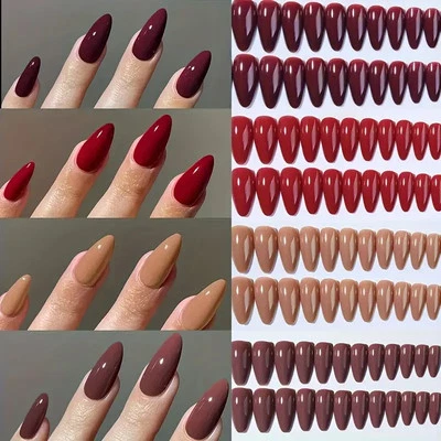 BEAUTIFUL NAILS False Press-on nails Medium Almond Red Brown Mix 96pcs + FREE nail tabs BN1150