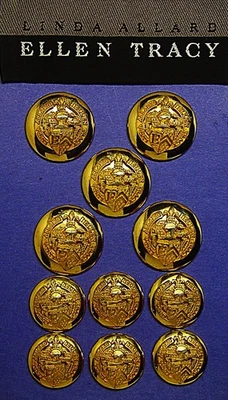 ELLEN TRACY REPLACEMENT BUTTONS 11 Gold Tone solid metal heavy buttons Good Cond - Image 1 of 4