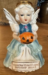 Vintage Halloween SR Japan Oktober Turmalin Geburtstag Hoffnung Engel mit Kürbis - Bild 1 von 5