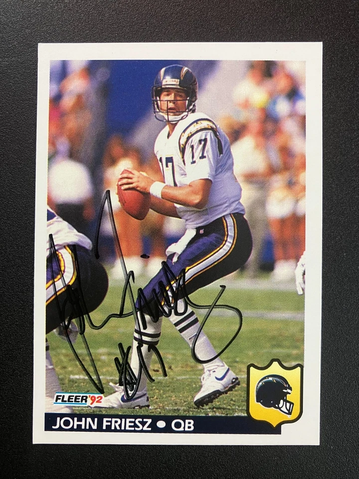 John Friesz 1992 Fleer Chargers In Person IP TTM Signed Auto Autograph - Image 1 of 3