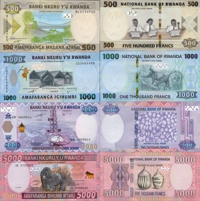 Rwanda 500 1000-5000 Francs Amafaranga 2014 2019 P 39 40 41 42 UNC Set 4 pcs - Image 1 of 3