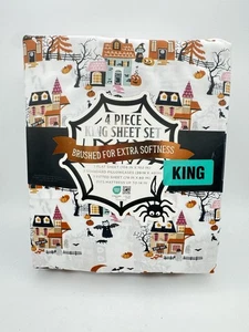 Envogue KING Sheet Set Halloween Town Spooky Haunted Houses Village NWT - Picture 1 of 1
