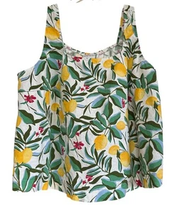 Ava and Viv 2x Linen Blend Tank Top Tropical Floral Lemons Print Button Back - Picture 1 of 8
