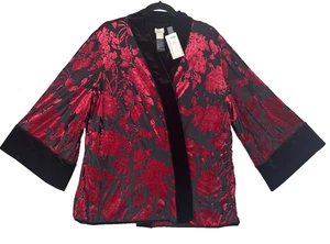NWT Chico's Red Velvet Reversible to Black Jacket SZ 3 XL Kimono Sleeve MSRP 159 - Picture 1 of 12