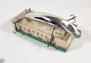 Vintage Helin Flatfish Wood T61 Chrome 4 Trebles - 6" Troller With Box - Picture 1 of 9