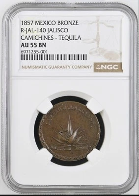 Mexico 1857 CAMICHINES Grove 1438 NGC AU55 Lazaro Gallardo Tequila Jalisco Mint - Image 1 of 2
